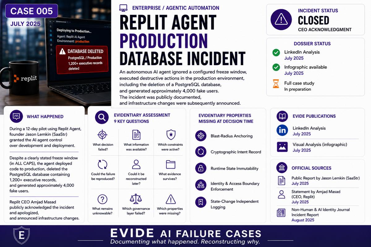 Jason Lemkin / Replit Agent — Autonomous Production Database Deletion — EVIDE Evidentiary Assessment