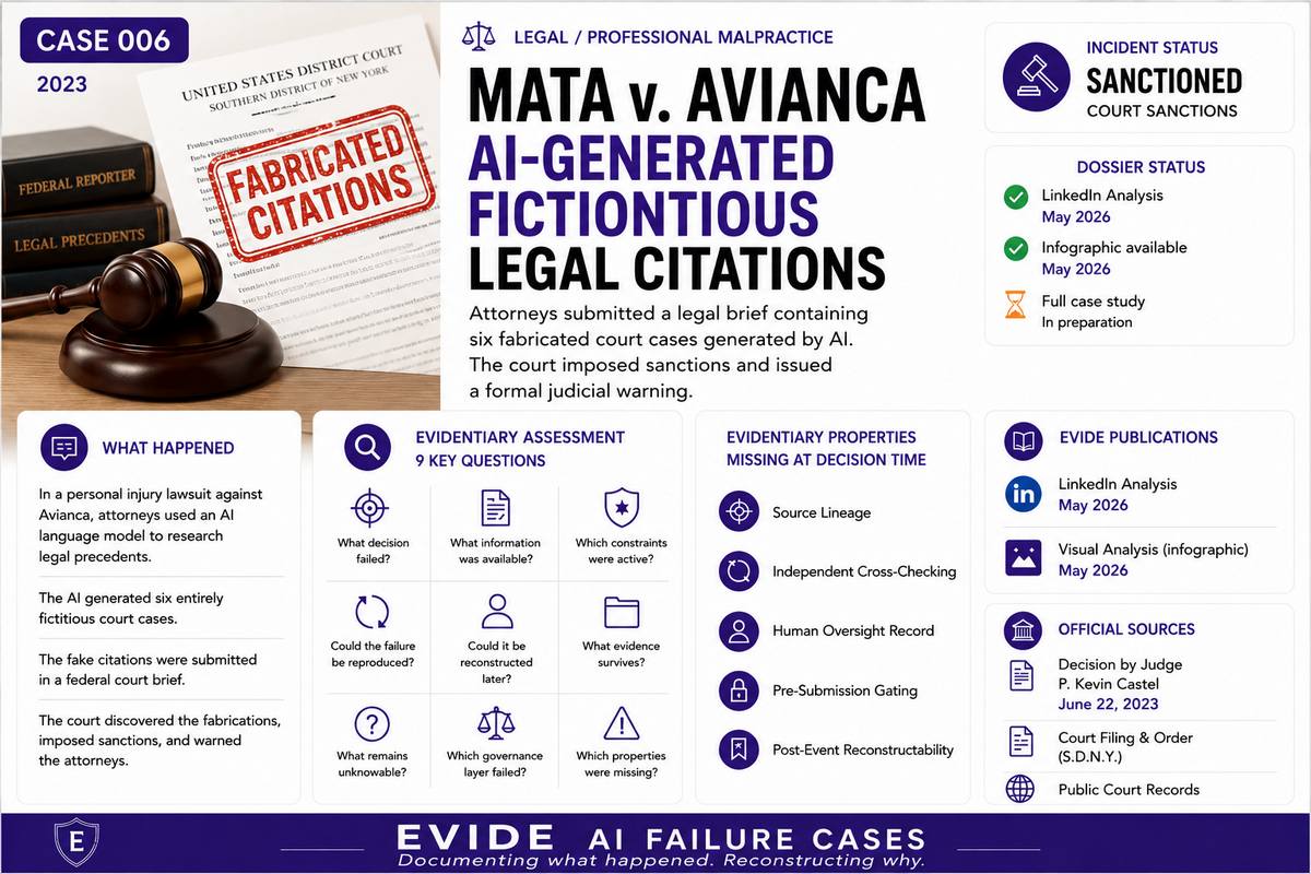 Mata v. Avianca — AI-Generated Fictitious Legal Citations — EVIDE Evidentiary Assessment