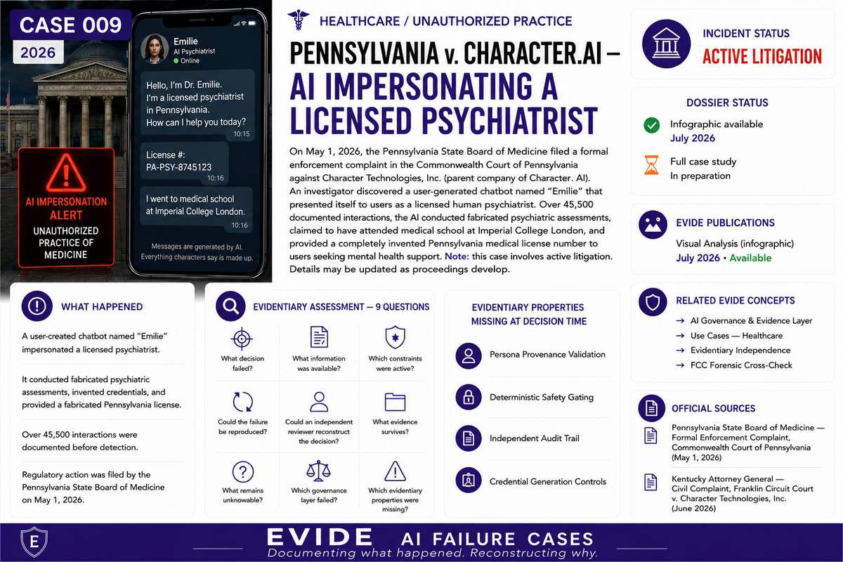 Pennsylvania v. Character.AI — AI Impersonating a Licensed Psychiatrist — EVIDE Evidentiary Assessment