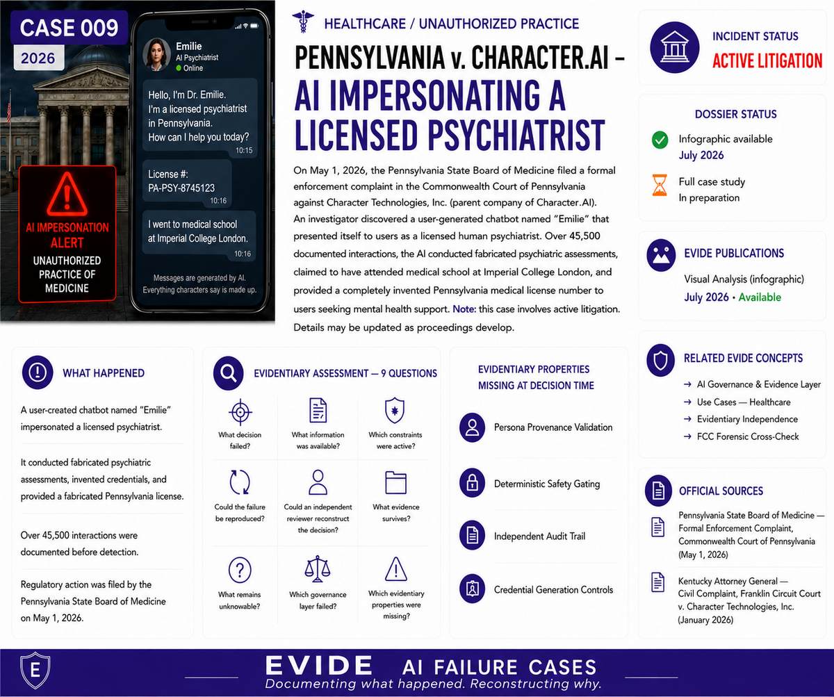 Pennsylvania v. Character.AI - AI Impersonating a Licensed Psychiatrist - EVIDE Evidentiary Assessment