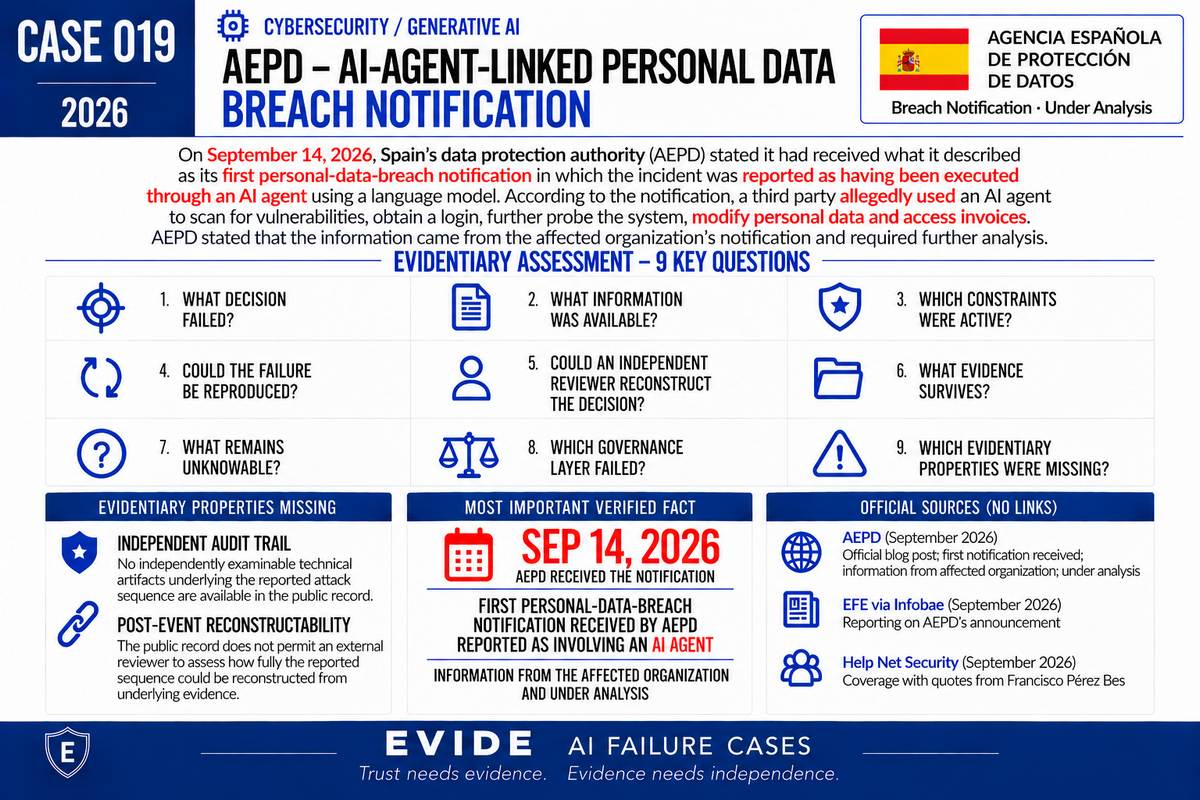 AEPD - AI-Agent-Linked Personal Data Breach Notification - EVIDE Evidentiary Assessment
